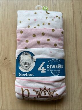 Gerber Pink, White & Gold Baby Girls 4-Pack Onesies